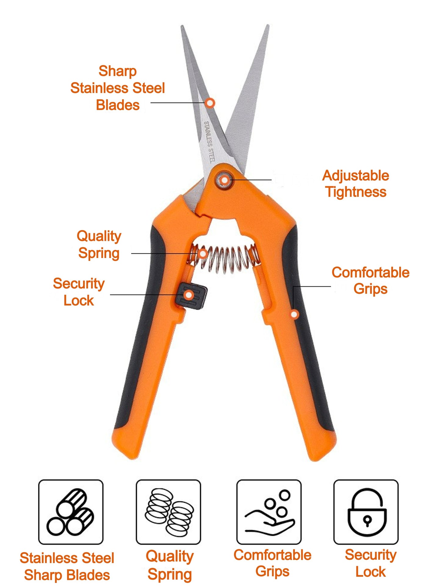 Pruner Garden Shears Leaf Trimmer Stainless Steel Straight Blades